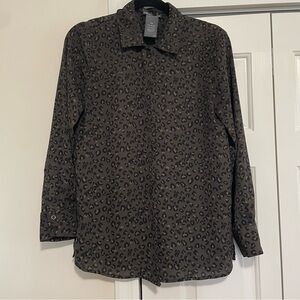 Chelsea & Theodore Gray Brown Animal Print Button Down Blouse Size Small